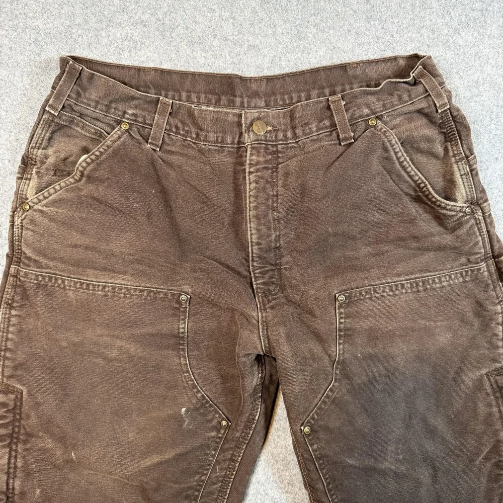 VTG Carhartt B194 Duck Canvas Double Knee Pants 38 Brown Quilted Insulated 38x30